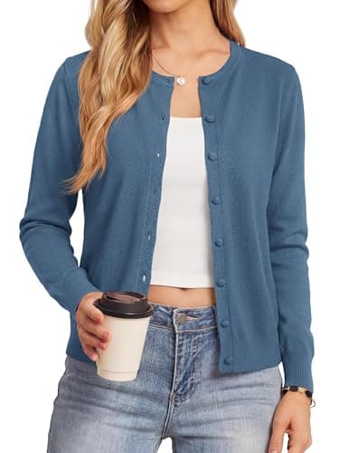 BTFBM Cardigan Sweaters for Women 2026 Lightweight Sweater Button Down Casual Knit Shrugs Tops Spring Fashion Clothing(Dark Blue, XX-Large) - Image 1