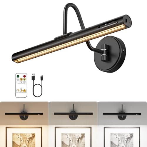 VOLISUN Picture Lights for Wall, 15.7'' Rechargeable Picture Light Battery Operated, 3 Color Temps Cordless Picture Light with Remote, Magnetic Art Light for Painting, Gallery, Portrait, 1 Pack(Black) - Image 1