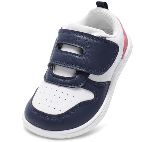 STQ KIDS Toddler Wide Toe Box Shoes Boys Barefoot Shoe First Walking Tennis Sneakers Comfortable Non-Slip Zero Drop Running Shoes Outdoor Activities School Navy Red Little Kid Size 11 - Image 1
