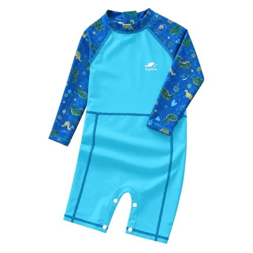 Gogokids Toddler Boys Girls Swimsuit UPF 50+ Sun Protection Rash Guard One Piece Baby Bathing Suit with Back Zipper & Open Crotch for 5-6 Years,Blue Dinosaur - Image 1