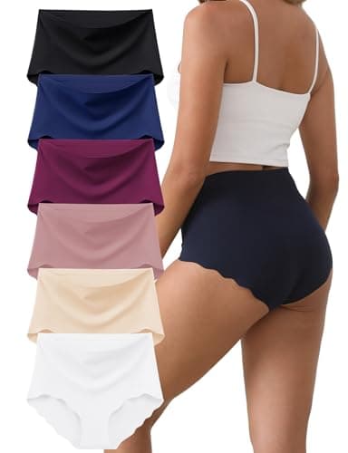 MCOWOD Womens Underwear, Seamless Underwear for Women, Briefs, No Show Panties, Scalloped Edge, Size S, Multicolor, 6-Pack - Image 1