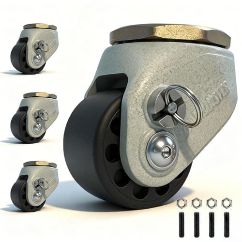 LSWhee 2 Inch Leveling Casters Set of 4, 4000 LBS Heavy Duty Low Profile Threaded Stem Casters, Nylon Wheels for Workbench & Equipment, M12 x 35mm, Hammered Gray - Image 1