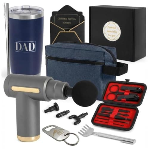 Dad Gift Box – Relaxation & Self Care Kit with Massage Gun, 20oz Tumbler, Toiletry Bag, Grooming Set – Birthday, Father’s Day Gifts for Him, Husband, Men Who Have Everything & Promoted to Dad - Image 1