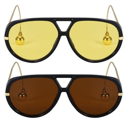 SODQW 2 Pack Oversized Aviator Sunglasses for Women Men With Earring Trendy Large Big Double Bridge 2025 Shades