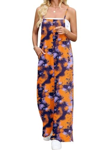 Heymoments Overalls Jumpsuits Rompers for Women Floral Print XX-Large Casual Maternity Summer Comfy Ladies Loose Fit Dressy Wide Leg One Piece Sleeveless Grils Long Bib Baggy Pants with Pockets - Image 1