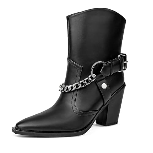 feetquake Ankle Boots for Women Block Heels Western Boots Comfortable Black Cowgirl Boots Women 6M - Image 1