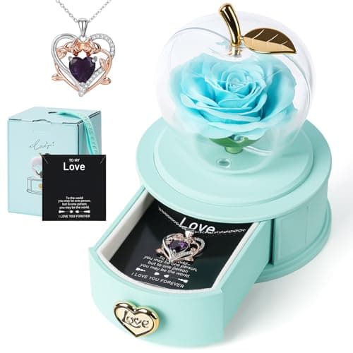 iceevery Bule Preserved Roses with Rose Necklace,Sky Blue Zircon Pendant with to My Love Greeting Card,Forever Rose Gift Jewelry Box,Romantic Gifts for Her,I Love You Gift - Image 1