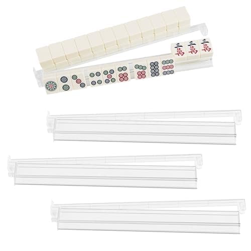 Mahjong Racks with Pushers Set of 4 Pcs, All-in-One Clear Acrylic New Upgraded Detachable American Mahjong Tile Racks, Modern Mahjong Tile Holder with Built-in Pushers, Mahjong Accessories & Gifts - Image 1
