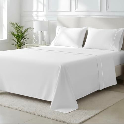 THREAD SPREAD 100% Egyptian Cotton Queen Sheet Set - 2000 Series Luxury Sheets Queen Size Bed Set (4 PC, White), Silky Soft & Cooling Sateen Weave, 17 Inch Extra Deep Pocket Hotel Collection Sheet