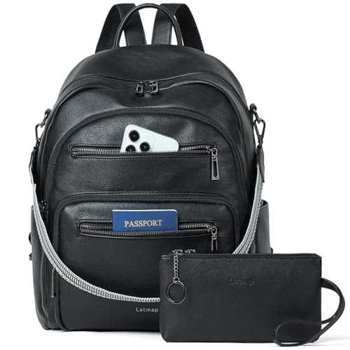 LATMAP Backpack Purse for Women Laptop Backpack, Leather Travel Back Pack Shoulder Bag Teacher College Daypack Work Handbag fits 14" Laptop, Black - Image 1