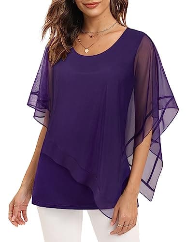 SeSe Code Womens Short Sleeve Blouses Dressy Tops for Women Casual Elegant Floral Shirts Purple Cute Tops for Women 2025 Trendy Summer Blouses for Women Work Profession Office Wear M - Image 1