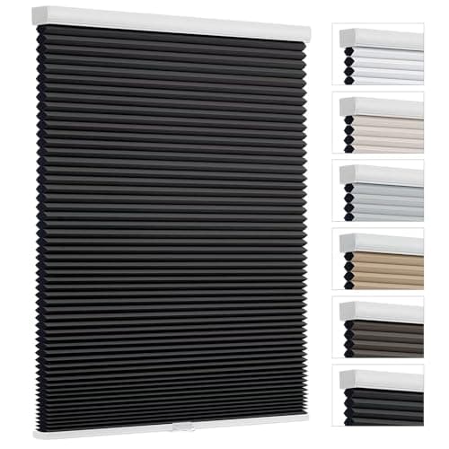 Changshade Cordless Blackout Cellular Shades for Indoor Windows Doors, Black Out Room Darkening HoneyComb Blinds Thermal Insulated 1.5 Inch Cell for Home, Bedroom, Bathroom, Nursey, 33"W×64"H, Black - Image 1