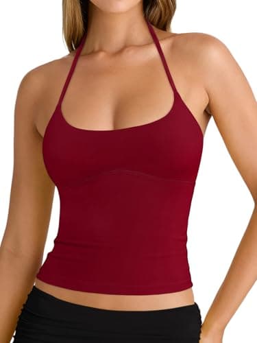REORIA Women's Summer Sexy Halter Backless Double Lined Tank Top Going Out Y2k Trendy Sleeveless Camisole Crop Tops for Women 2026 Fashion Emboldened Small - Image 1
