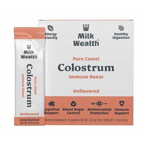 Milk Wealth™ Camel Colostrum Powder 50g | Immune Support Supplement | Gut Health | Unflavored | No Additives | 25 Single-Serve Packets (2g Each) - Image 1