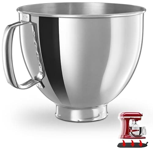 5 Quart Stainless Steel Mixer Bowl Compatible with 4.5-Quart & 5 Quart KITCHENAID TILT-HEAD STAND MIXERS,【Durable Dual-sided Sliding Mat Included】 - Image 1