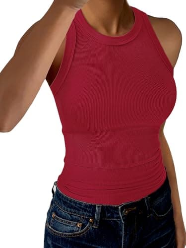 GKBK Racerback Tank Tops for Women High Neck Ribbed Sleeveless Fashion 2026 Summer Casual Basic Slim Fit Top Shirts Red XXL - Image 1