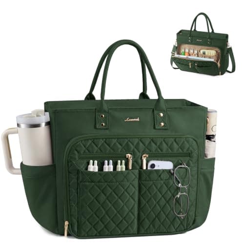 LOVEVOOK Tote Bag, Work Tote Bags for Women with Large Cup Holder, Large Capacity Teacher Tote with Multi Pockets, Nurse Diaper Bag with Padded Laptop Compartment - Image 1
