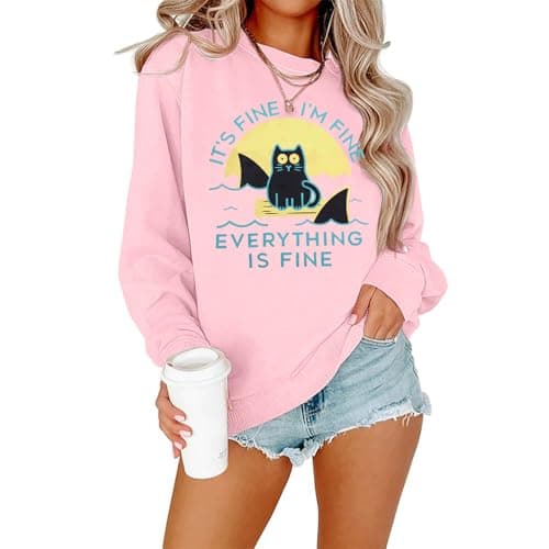 VILOVE Funny Sweatshirts for Women It‘s Fine I’m Fine Everything is Fine Shirts Inspirational T-Shirt Cute Sayings Tee Tops - Image 1