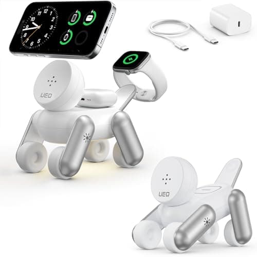 UEQ 3 in 1 Wireless Charging Station for Apple Devices,Foldable Cute Magnetic Mag-Safe Wireless Charger Stand with Night Light for iPhone 17 Air 16 15 14 13 12 Series,AirPods 4 3 2 Pro,Apple Watch - Image 1