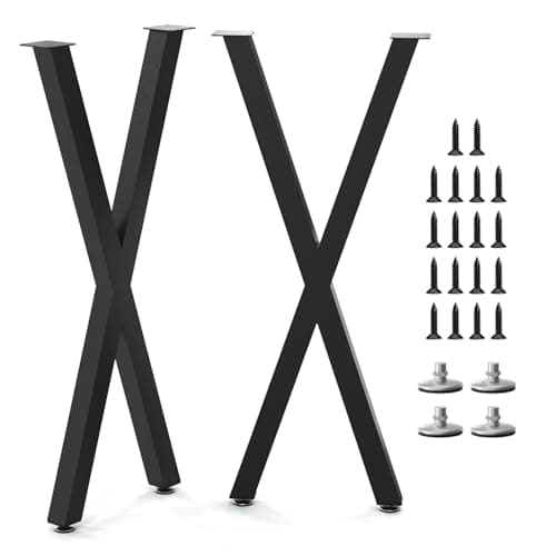 SNYXXOZ Table Legs 38.6”H x 16”W Heavy Duty Metal Furniture Legs X Shape for Dining Table Kitchen Table Office Desk Table Base Replacement with Adjustable Feet Pads Screws 1000 LBS Load Black Set of 2 - Image 1