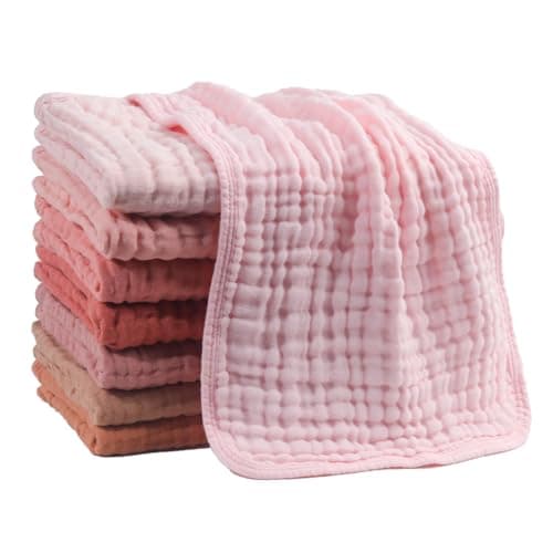 Wenobby 8 Pack Muslin Burp Cloths for Baby Girls - 6 Layer Organic Cotton Large 20"x10" Ultra Soft Absorbent Burping Cloths - Pink Rose Red Series Spit Up Rags Drool Cloths Baby Essentials - Image 1
