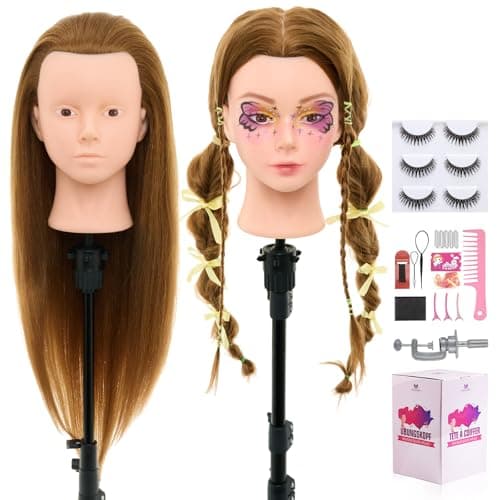 28Inch Mannequin Head with 80% Real Human Hair- Cosmetology Mannequin Head with Hair for Makeup Braiding Curling Cuting, Make up Doll head for Styling with Table Clamp Hair Styling Set (Blonde) - Image 1