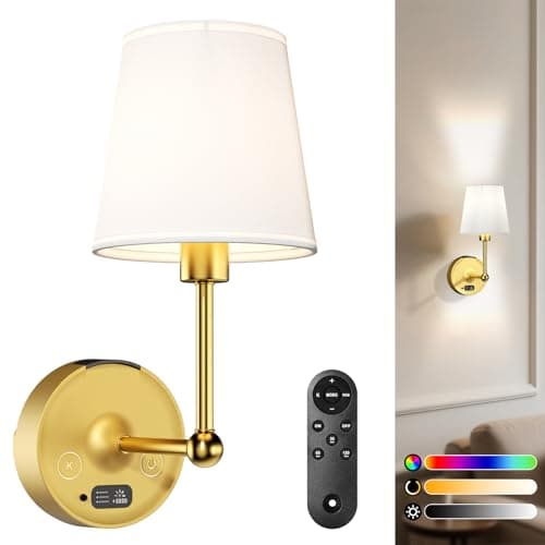 Lightbiz Wall Sconce with Remote, Detachable Rechargeable Battery Operated Wall Light RGB Dimmable Wall Lamp Lighting for Bedroom, Living Room