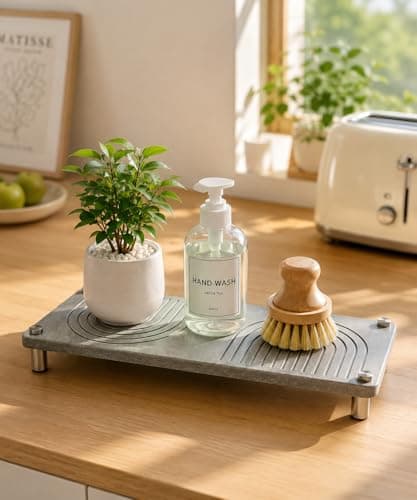 Diatomite Sink Tray - Zen Design Bathroom Counter Tray for Soap, Toothbrush & Skincare, Water Absorbing Stone Tray for Sink Fast Drying and Non-Slip (Gray) - Image 1