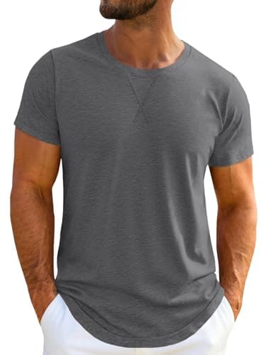 UNCLECAT Mens Short Sleeve T-Shirts Crew Neck Casual Shirt Summer Classic Basic Lightweight Fashion Tees Dark Grey - Image 1