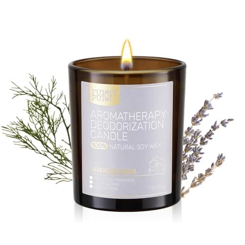 FURRYPURR Odor Eliminating Candle, Lavender Cedar Scented Candle, Pet-Friendly Soy Candles, 60 Hours, 7 oz
