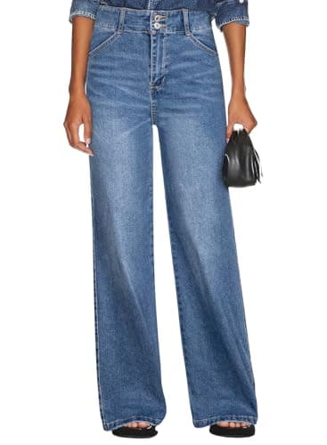 Sidefeel Womens Wide Leg Jeans High Waisted Stretchy Straight Leg Tummy Control Denim Pants Light Blue Size 12 - Image 1