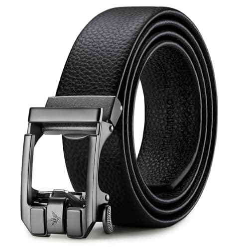 VANNANBA Mens Ratchet Belt Leather Belts for Men 1 3/8" with Pebble Grain, Customizable Fit For Dress Casual, with Gift Box - Image 1