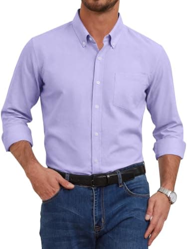 GIANZEN Grade 3.5 Wrinkle-Resistant Men's Periwinkle Lightweight Oxford Dress Shirts Long Sleeve Business Casual Pocket Shirt Periwinkle Size S - Image 1
