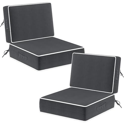 5" Thicker Outdoor Chair Cushions Set of 2 - 24x24 Inch Patio Chair Cushion for Outdoor Furniture w/Fade-Resistant Removable Cover Waterproof Deep Seat Patio Cushions w/Straps Handle for Couch, Grey - Image 1