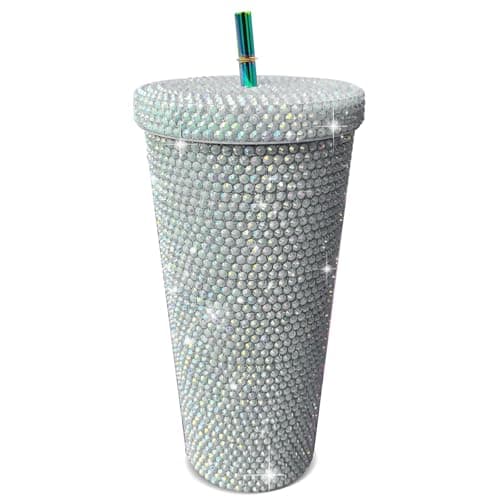 26oz Bling Rhinestone Studded Tumbler with Lid and Straws, Bling Cups Stainless Steel Water Bottle Diamond Glitter Tumbler for Women - Birthday Gifts for Women, Mom,Get Well Soon Gifts (Shiny) - Image 1