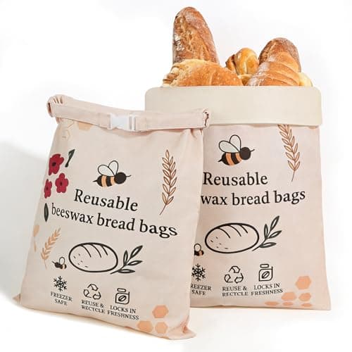 LDJRCP 2 Pack Beeswax Bread Bags for Sourdough Homemade Bread, XL Reusable Bread Storage Bag, Organic Waxed Line and Linen Fabric Bread Bag for Home Bakers, Picnics Work or Gift-Giving - Image 1