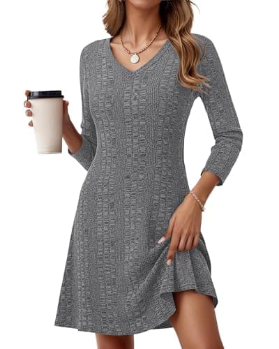 MOLERANI Women's Sweater Dress Long Sleeve Slimming Dresses Knee Length 2025 - Knit T Shirt A Line Office Dress Christmas Weddings Work Lightweight Elegant Classy, Gray, XL - Image 1