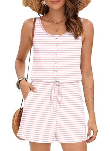 MISFAY Women Sleeveless Romper Button Scoop Neck Jumpsuit Pocket BPS - Image 1