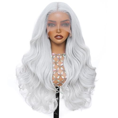 Barbique 13x6 Lace Front Wig 26 Inch Long Wavy Synthetic Wig Grey Hair