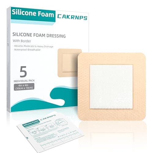 Silicone Foam Dressing with Adhesive Border 4“ x 4”,5 Packs Waterproof Silicone Bandages for Wounds Care, Large Self Adhesive Wound Dressing Bandage for Bed Sore - Image 1