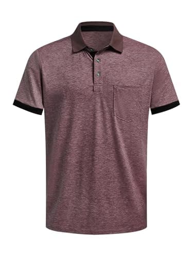 Hardaddy Men's Business Casual Polo Shirt with Pocket Short Sleeve Work Tops with Collar Contrast Color Basic Pullover Tee Slim Fit Dark Red XXL - Image 1
