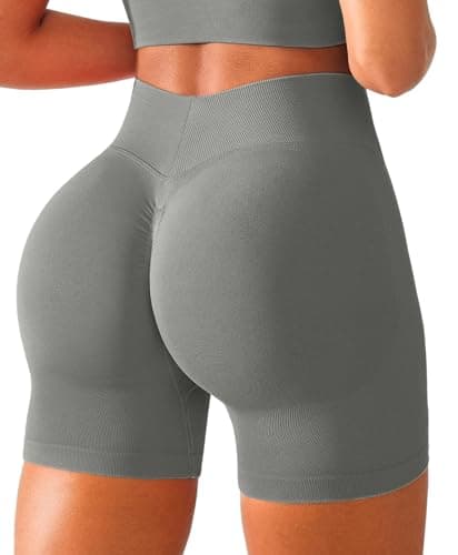 BRXL Seamless Impact Compression Scrunch Butt Lifting Shorts for Women V Back 5" Inseam High Waist Workout Gym Yoga Neutral Grey - Image 1