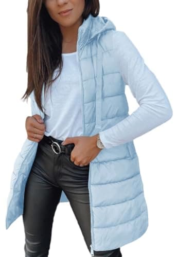 Veatzaer Women Long Vest Solid Color Sleeveless Hood Winter Puffer Vest Outwear - Image 1