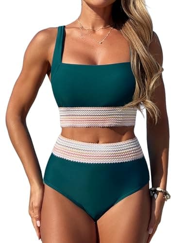 ZAFUL Bikini Sets for Women Push Up Two Piece Tummy Control Swimsuits High Waisted Bathingsuits Teal S - Image 1