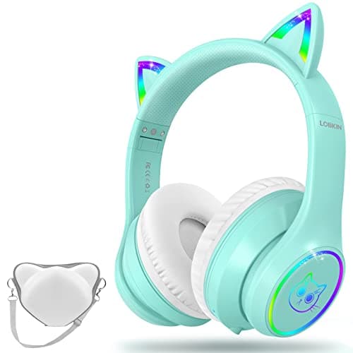 LOBKIN Bluetooth 5.4 Kids Headphones with Case - RGB LED Light Up Cat Ears Foldable Adjustable Over Ear Headphone Support Wireless or 3.5mm Wired Mode for Toddler & Girls & Boys Teens - Image 1