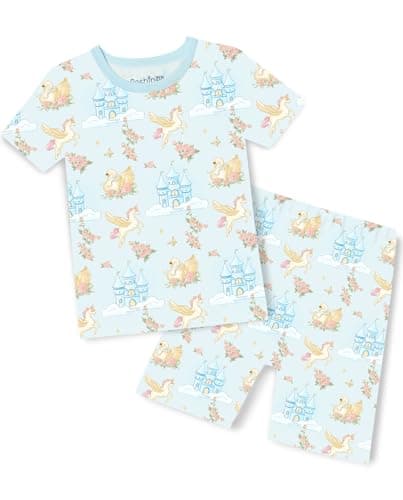 babee Reshinee Bamboo Viscose Toddler Princess Unicorn Girls Kids Pajamas Short Sleeve Summer Cool Snug fit Pjs 5-6Y 2pcs - Image 1