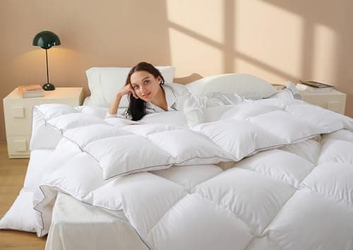 Down Comforter Twin Size – All Season Medium Weight Fluffy White Duvet Insert, Warm Feather Bedding, Soft 100% Cotton Cover - Image 1
