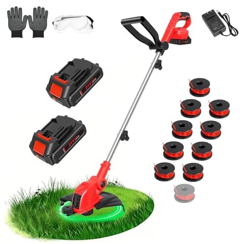 21V Cordless Weed Wacker with 2x2.5Ah Battery Powered, Electric Weed Eater with 12 Inch Grass Cutter & Auto Line Feed System, 2-in-1 String Trimmer & Lawn Edger for Garden Edge Lawn Tool - Image 1