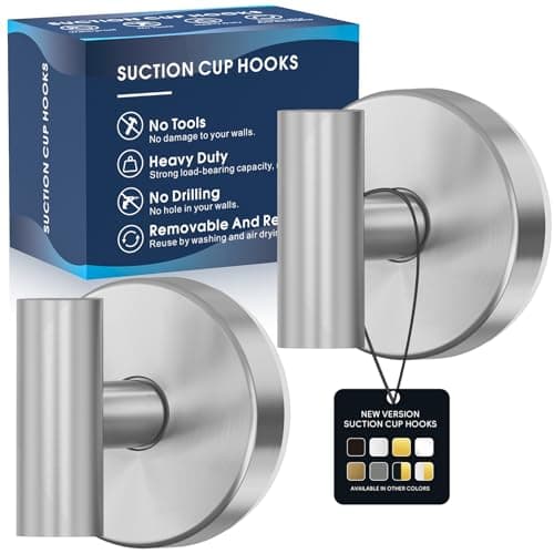 MOTAIPEAK Suction Cup Hooks for Shower,Heavy Duty Shower Towel Suction Hooks,No Drill Wall Mounted Towel Hooks for Bathrooms Wall,Kitchen,Glass,Mirror,Tile to Hang Towels,Robes,Coat-Silver(2 Pack) - Image 1