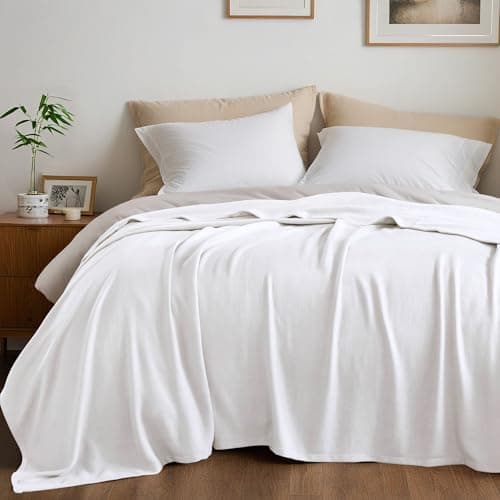 Queen Size Blanket, 70% Rayon (Derived from Bamboo) and 30% Cotton, Lightweight Jacquard Weave, Breathable and Soft Summer Blanket for Bed or Couch, 90” x 90”, White - Image 1